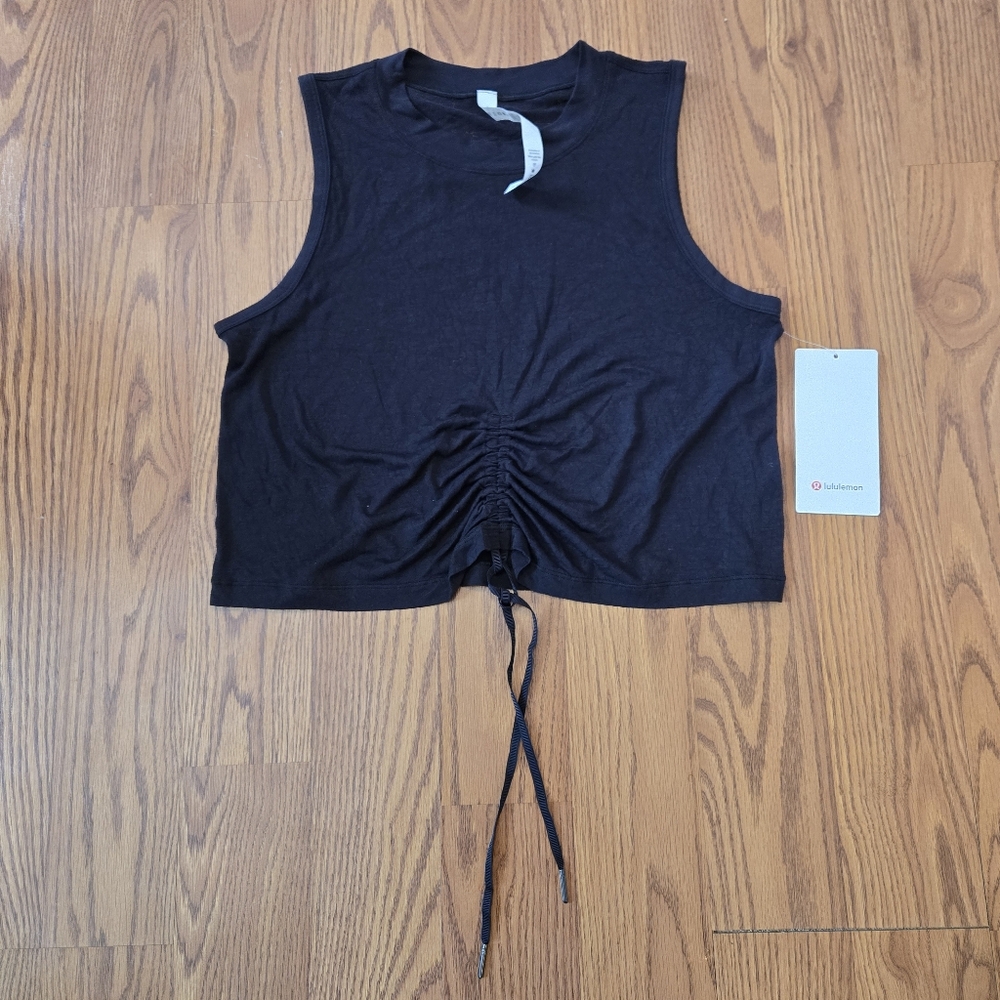 Lululemon Cinch Me Up Front Tank Veil Black Top Gym Active Yoga Loose Fit 8 New